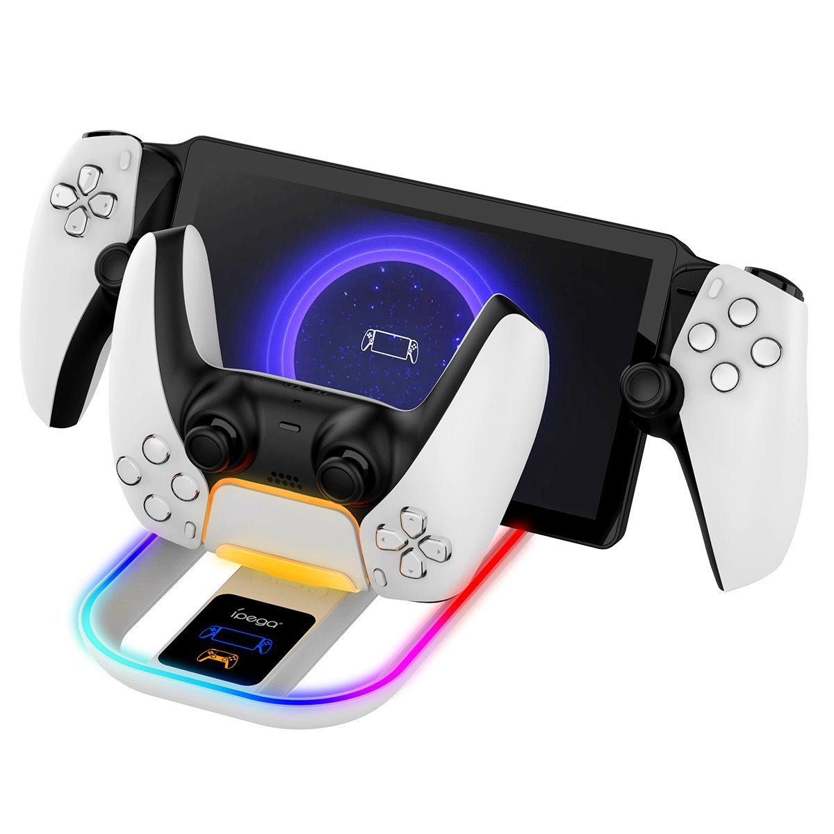 Nabíjecí stanice s RGB iPega P5P11 2v1 pro Playstation Portal a PS5 gamepad bílá - bestkup.cz